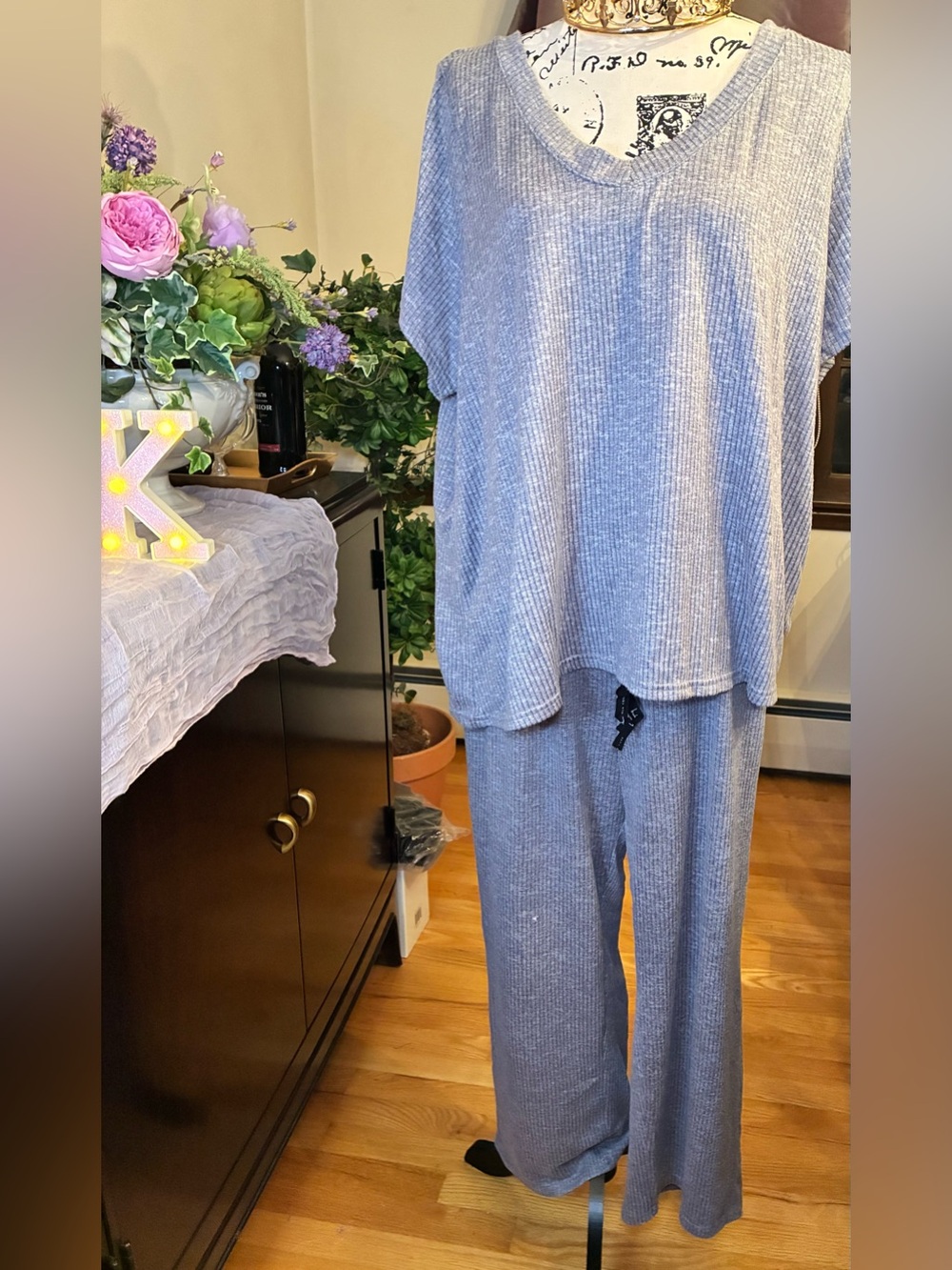 Nicole Miller Brushed Ribbed Pajama Lounge Set 3X Heather Gray